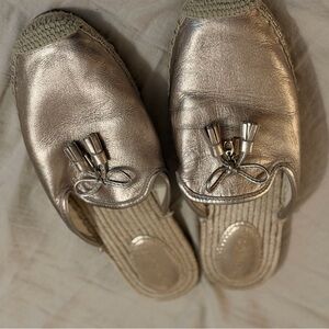 Coach Metallic Silver Slip-On Mule with Tassel Accent